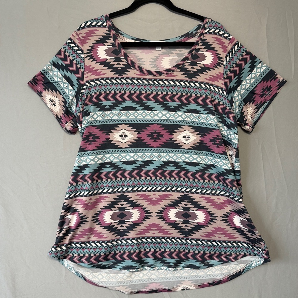 Warehouse One Womens Tribal Tee Size 1XL Aztec Multicolour Loungewear Casual